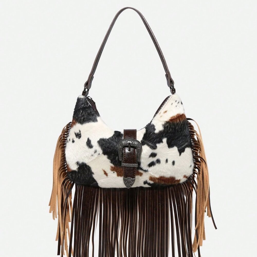 Multicolor Funky Women's Chic Cow Print Suede Shoulder Bag